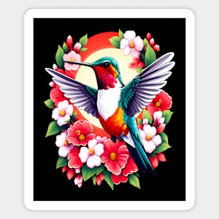 Cute Ruby Throated Hummingbird Surrounded by Spring Flowers Magnet